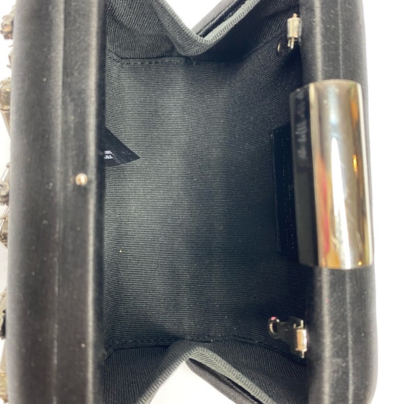 Bebe Black Satin Clutch with Silver Strap Used - Picture 8 of 10